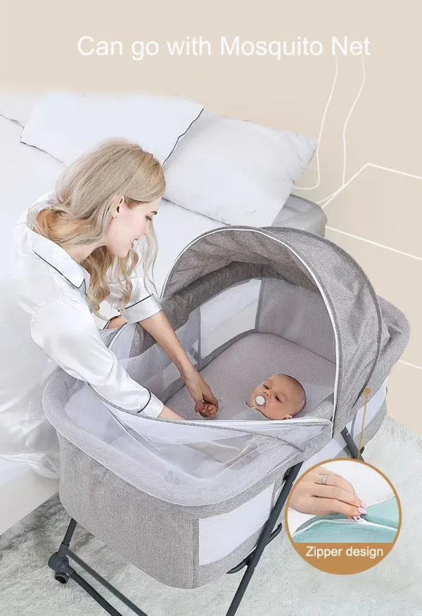New Modal High Quality Breathable Net Design Newborn Baby Swing Cradle Bed Rocker with Universal Wheels for 0-2 Years Kids 2024 - Image 2