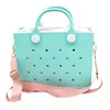 Perforated Colorful Reusable EVA Handbag Pink Women's Large Tote Bags for Women & Girl with Shoulder Strap for Beach & College - Image 12