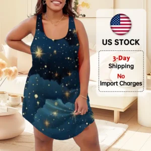 Women's Celestial Dreams Galaxy Sleeveless Skirt Soft Summer Tee Starry Night Print Casual Top for Women Men
