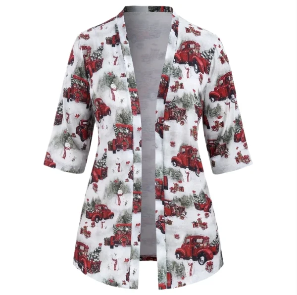 Women Shirt Plus Size Elegant Christmas Print Half Sleeves Blouse Customizable - Image 2