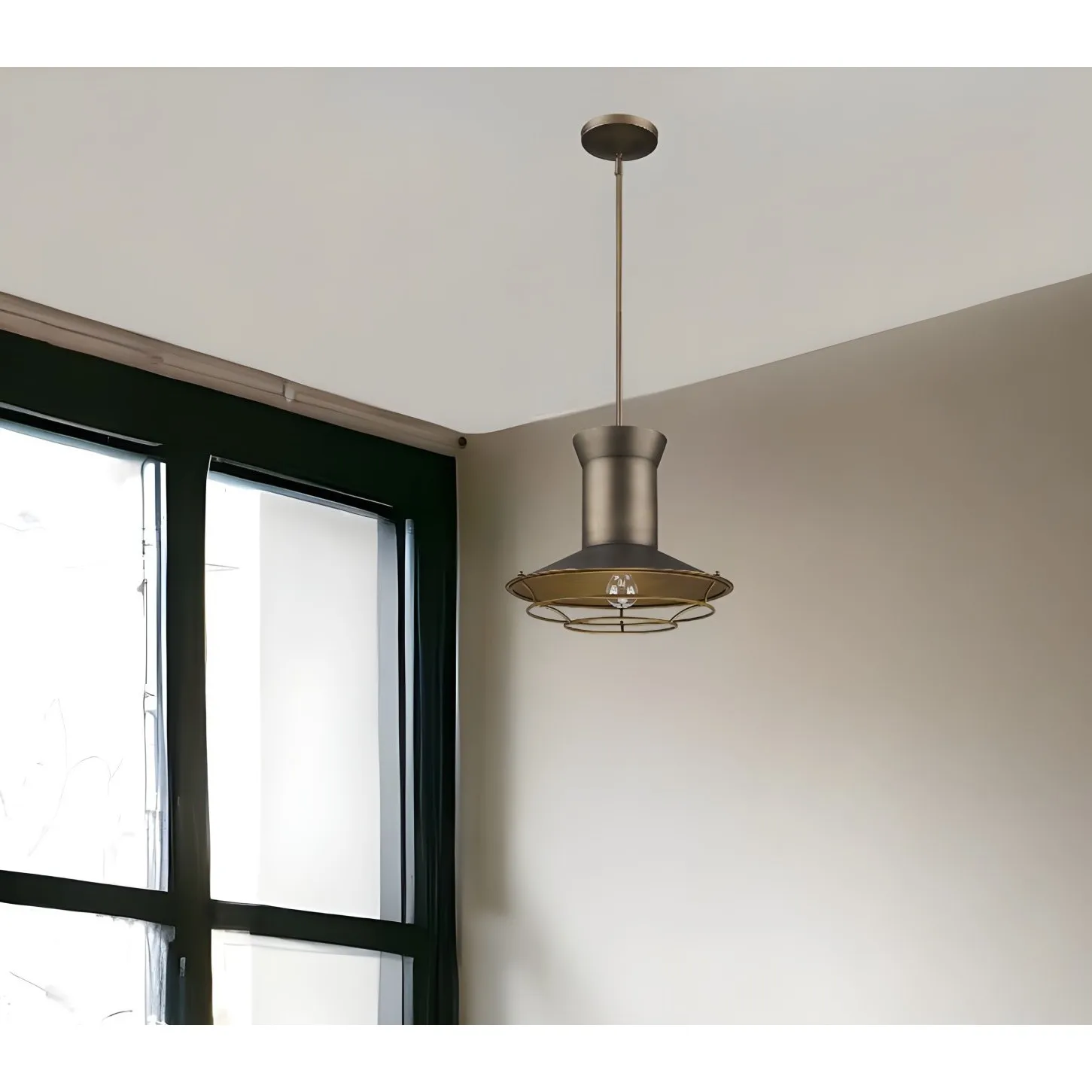 HMS Newport 1-Light Tin Coated Pendant with Raw Brass Interior Shade and Louver Decorative Lamp - Image 2