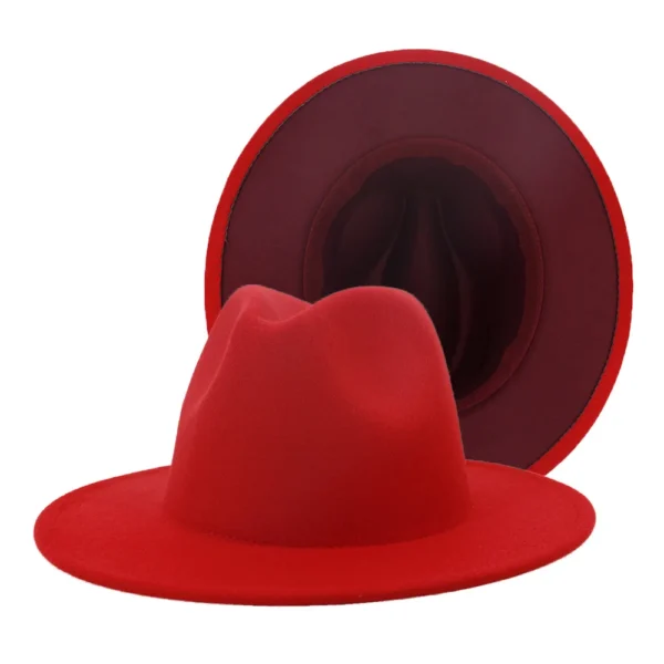 Fedora Hats Women Wholesale 2022 New Designer Fadora Hat Womens Wool Wide Brim Fedora 2 Two Tone Hats Men and Women - Image 2