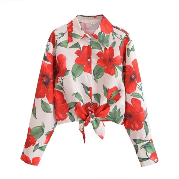 ZATRHMBM Womens 2024 Fall Fashion Print Design Shirt Vintage Casual Elegant Long Sleeve Lapel Slim Fit Women Shirt