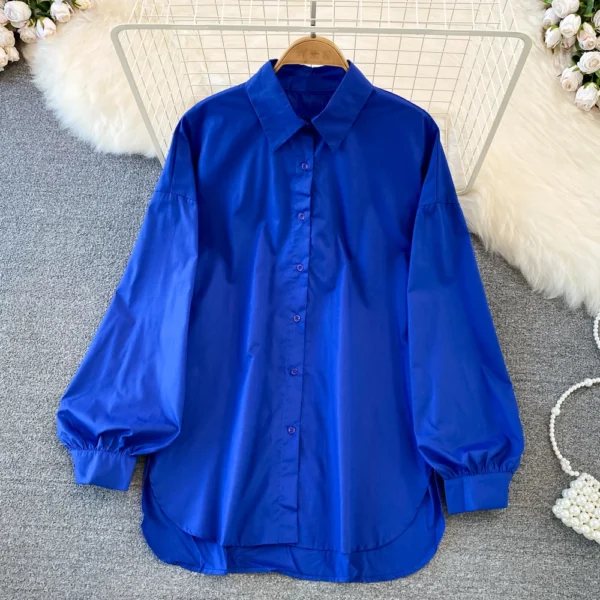 Women Shirt Woman ANSZNTK Spring Autumn ANSZKTN Loose Long-Sleeved Asymmetric Blouse Shirt - Image 4