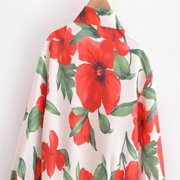 ZATRHMBM Womens 2024 Fall Fashion Print Design Shirt Vintage Casual Elegant Long Sleeve Lapel Slim Fit Women Shirt - Image 3