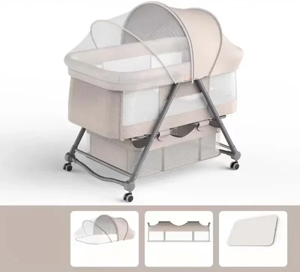 New Modal High Quality Breathable Net Design Newborn Baby Swing Cradle Bed Rocker with Universal Wheels for 0-2 Years Kids 2024 - Image 4
