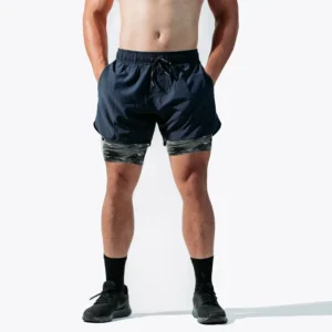China Summer Polyester Spandex Mesh Breathable Bodybuilding Workout Shorts Men 2 in 1 Camouflage Running Fitness Gym Shorts