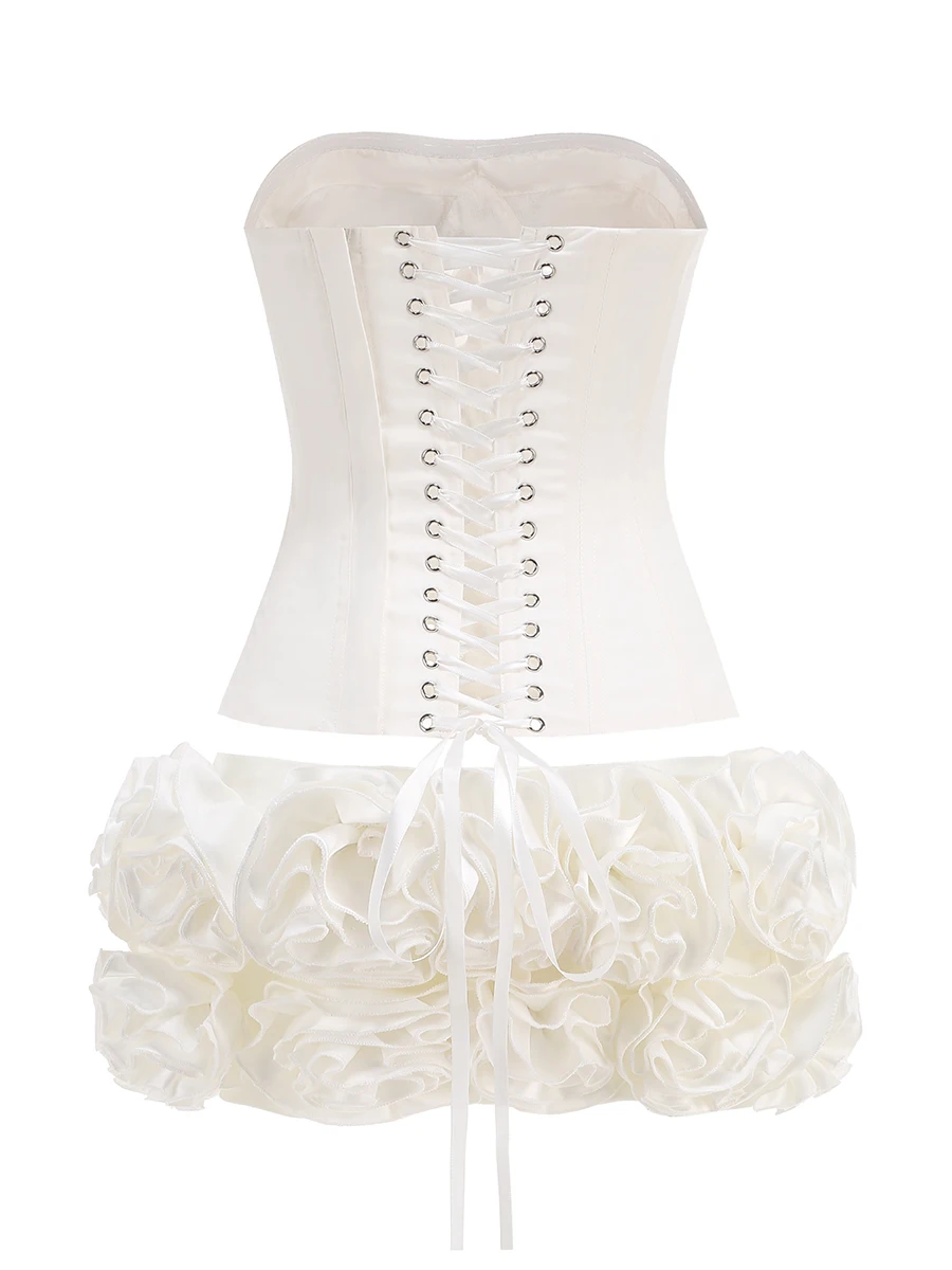 SS2367 Hot Fashion Summer Sleeveless Two Pieces Set Sexy Tops Matching Flowers Mini Skirt Women Two Pieceset - Image 2