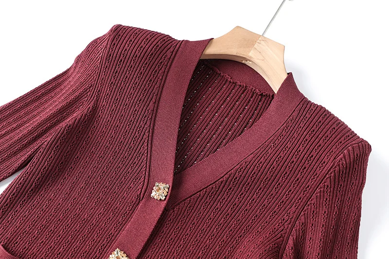 Lady Spring New Arrival V-neck Long Sleeve Single-breasted Ruffles Cardigan Midi Skirt Women Solid Knit Twin Sets - Image 3