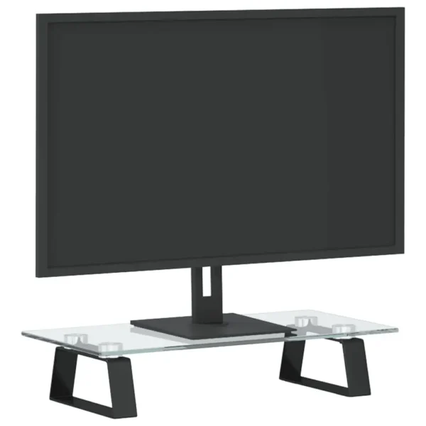 W2B VidaXL Monitor Stand Black Tempered Glass and Metal 15.7"x7.9"x3.1" Laptop Stand - Image 2