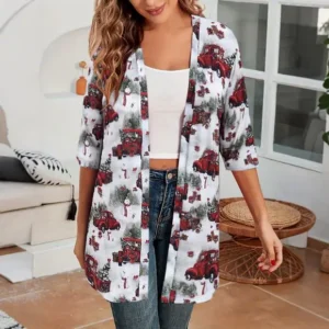 Women Shirt Plus Size Elegant Christmas Print Half Sleeves Blouse Customizable
