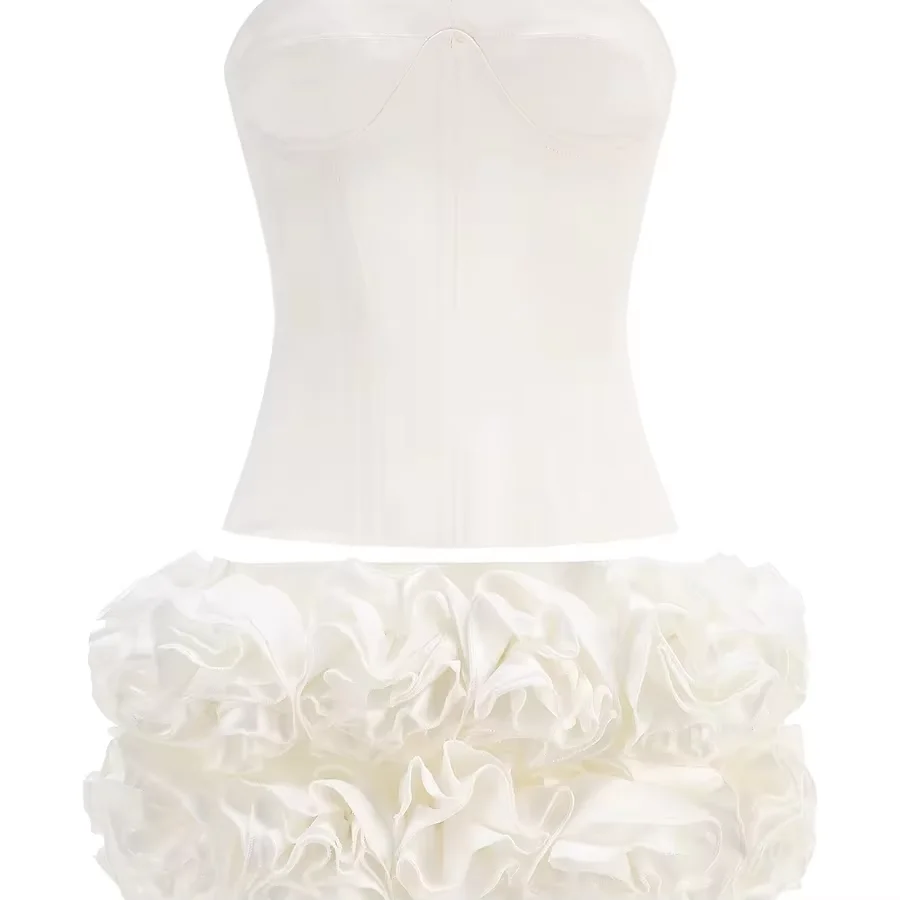 SS2367 Hot Fashion Summer Sleeveless Two Pieces Set Sexy Tops Matching Flowers Mini Skirt Women Two Pieceset