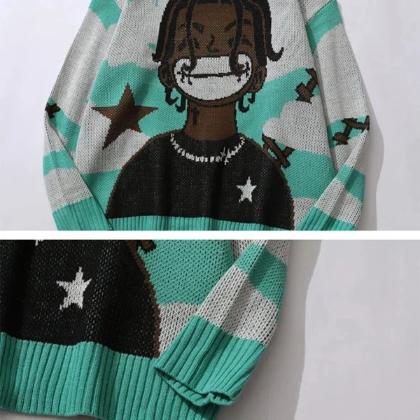 Vintage Cartoon Anime Knitted Sweater Men Winter Oversized Men's Rock Hip Hop Rap Pullover Women Jumper Ugly Sweater - Image 4