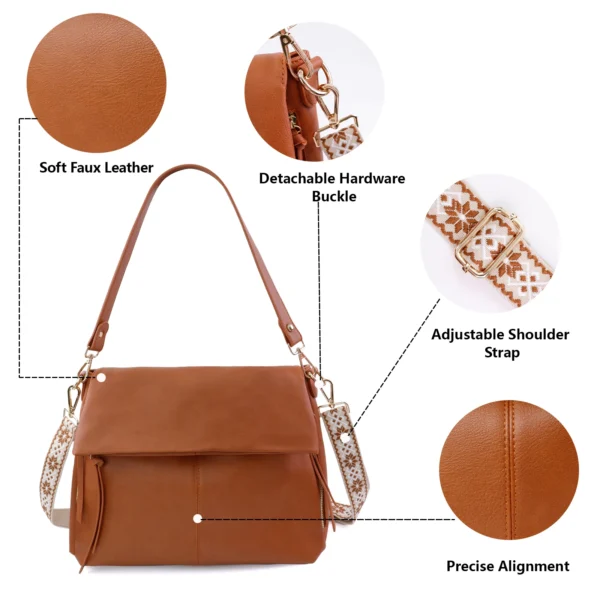 USA Warehouse Large Hobo Crossbody Bags for Women Vegan Leather Crossbody Purse Womens Shoulder Bag with Multiple Zippers - Image 2