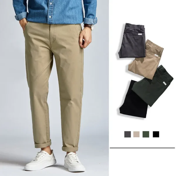 2022 Most Popular Straight Casual Cotton Solid Color Chino Men Pants - Image 4