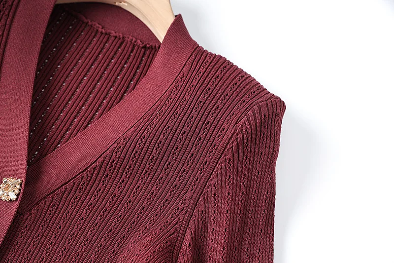 Lady Spring New Arrival V-neck Long Sleeve Single-breasted Ruffles Cardigan Midi Skirt Women Solid Knit Twin Sets - Image 4