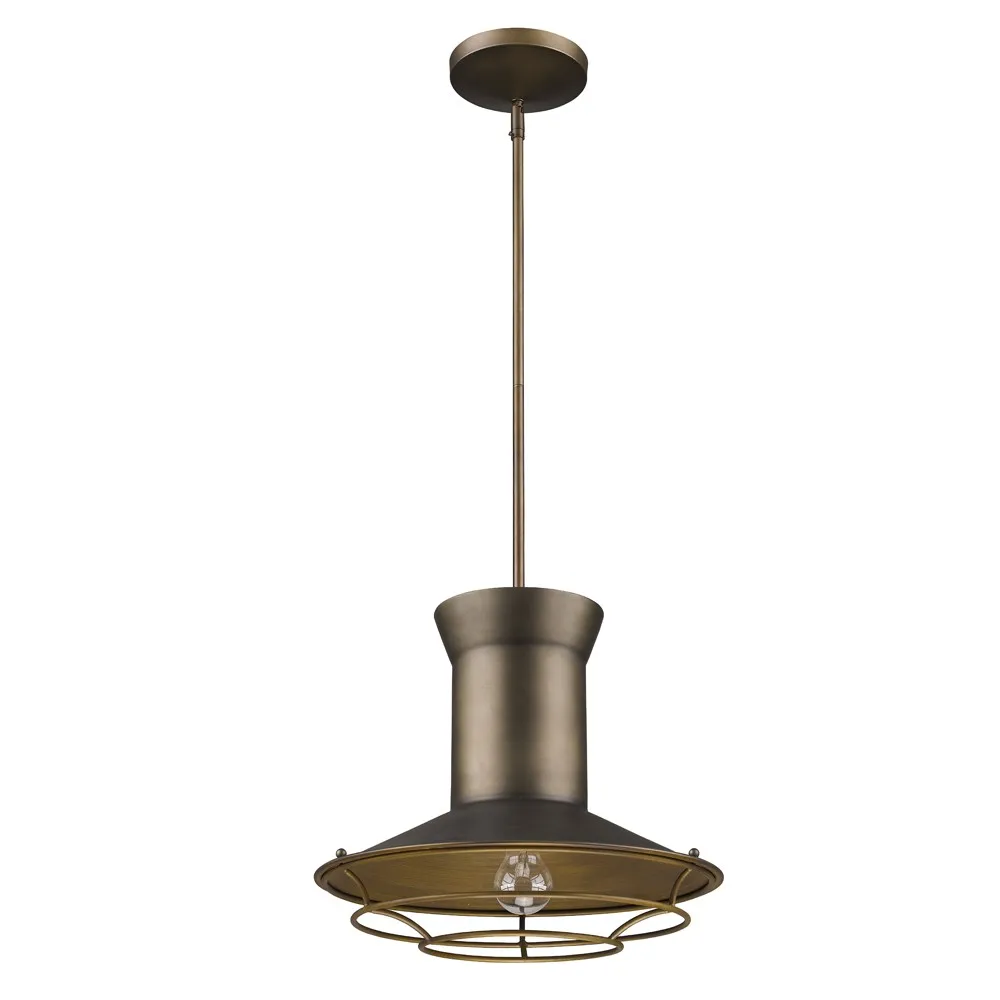 HMS Newport 1-Light Tin Coated Pendant with Raw Brass Interior Shade and Louver Decorative Lamp