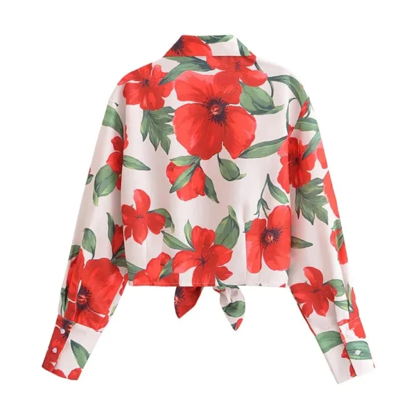 ZATRHMBM Womens 2024 Fall Fashion Print Design Shirt Vintage Casual Elegant Long Sleeve Lapel Slim Fit Women Shirt - Image 2