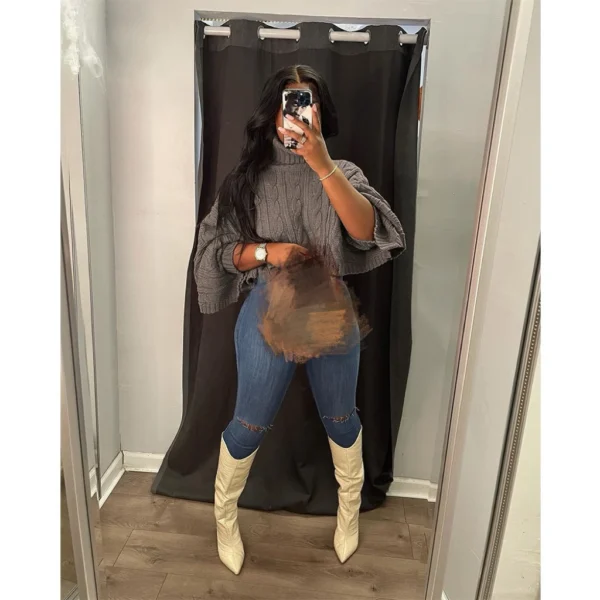 Autumn Winter Casual Women Sweater Solid Color Turtleneck Crop Top Knitted Pullover Sweater Women Casual Top - Image 3
