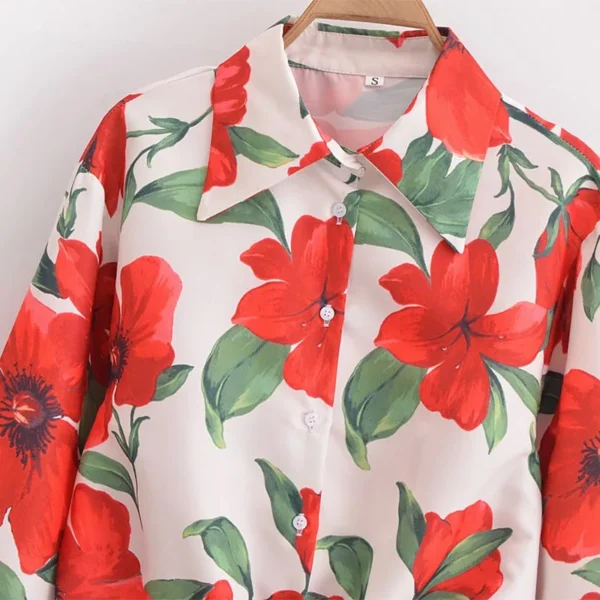 ZATRHMBM Womens 2024 Fall Fashion Print Design Shirt Vintage Casual Elegant Long Sleeve Lapel Slim Fit Women Shirt - Image 4
