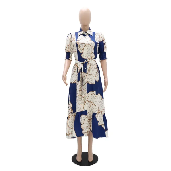 Y10356 Latest Design Summer Shirt Dresses Women Casual Irregular High Waist Cardigan Printed Long Dress Women Maxi Dress - Image 7