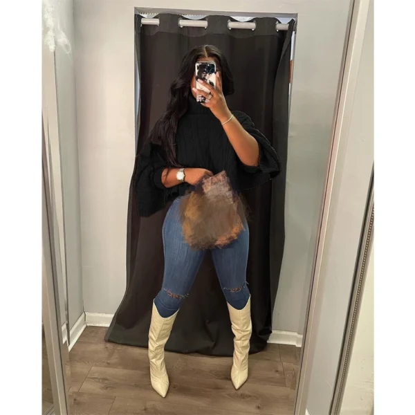 Autumn Winter Casual Women Sweater Solid Color Turtleneck Crop Top Knitted Pullover Sweater Women Casual Top - Image 5