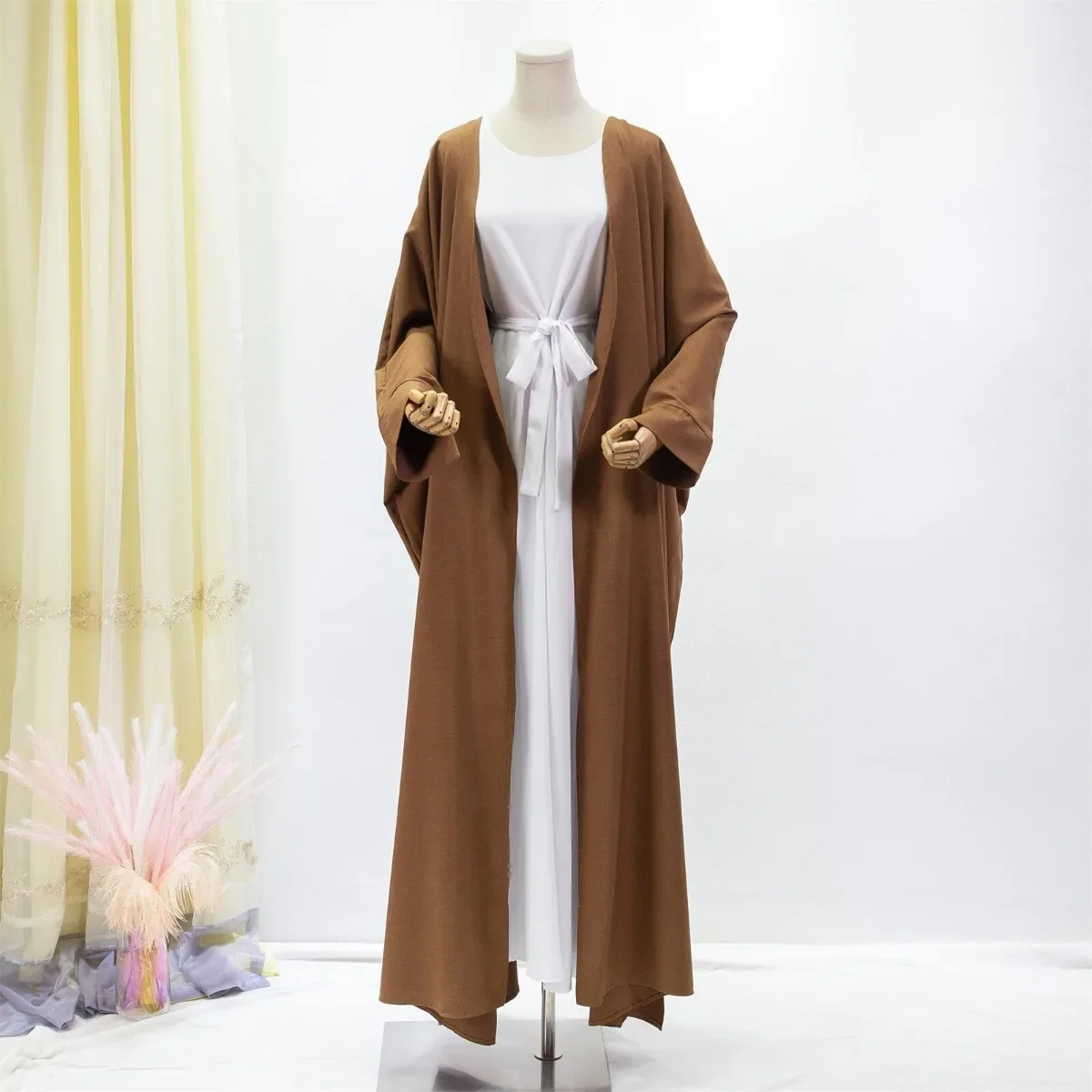 Open Front Abaya Muslim Kaftan Solid Long Sleeve Loose Maxi Length Dress Women Jilbabs Islamic Clothing Dubai Robe Caftan - Image 7
