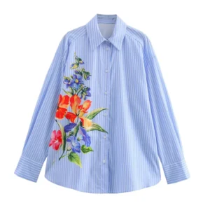 ZATRHMBM Autumn Women Shirt Tops 2024 New Casual Fashion Long Sleeve Loose Button Floral Print Shirt Elegant Ladies Tops