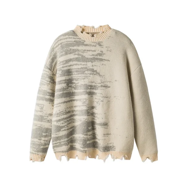 Custom LOGO OEM & ODM Newest Youth Pullover Sweater Crew Neck Ripped Casual Color Block Knitwear Winter Knitted Sweater Men - Image 5