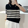 Summer New Arrival Neck Short Sleeve Stripe Knit Women Shirt - Image 7