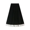 2024 Fall Winter Velvet Midi Skirt Women Ruffles Patchwork Elegant Warm Black High Waist Luxury Long A-line Skirt Ladies Faldas - Image 8