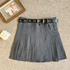 Spring Fall Japanese Style Short Mini Pleated Skirt Women Belt Chain Sexy Y2K High Waist A-line Skirts Leisure Solid Color Jupes - Image 8