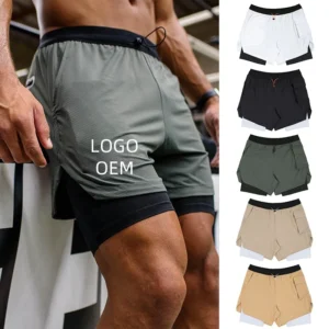 Custom Logo Squat Fitness Shorts With Zipper Pocket Wholesale High Quality Male Sublimation 2 in 1 Workout Gym Shorts Men