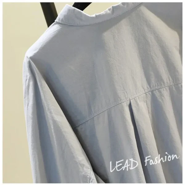 Wholesale 100% Cotton Spring Autumn Plain Color Long Sleeve White Blouse Women Shirt Blouses for Women - Image 6