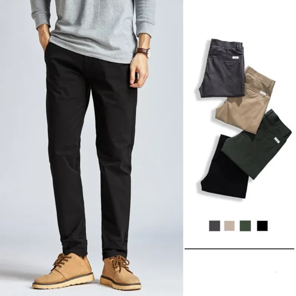 2022 Most Popular Straight Casual Cotton Solid Color Chino Men Pants - Image 3
