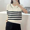 Summer New Arrival Neck Short Sleeve Stripe Knit Women Shirt - Image 9