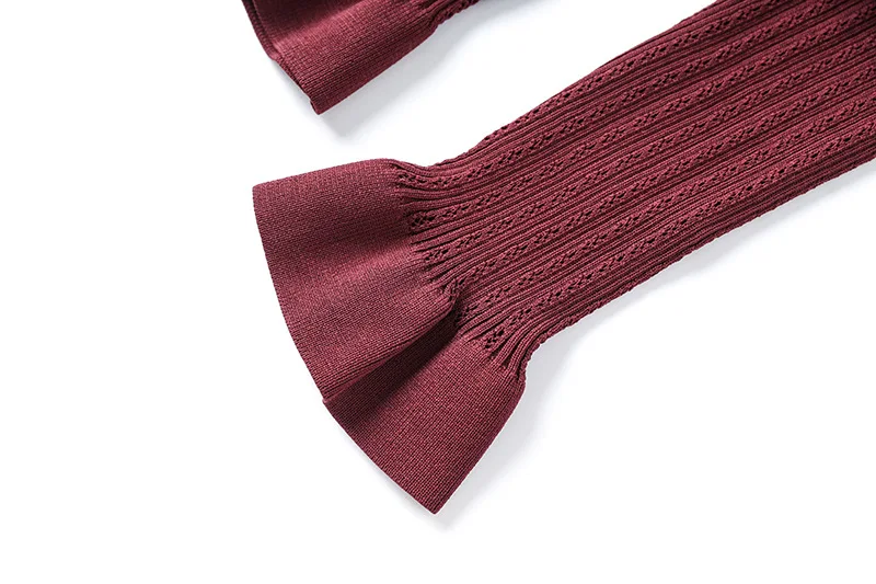 Lady Spring New Arrival V-neck Long Sleeve Single-breasted Ruffles Cardigan Midi Skirt Women Solid Knit Twin Sets - Image 6