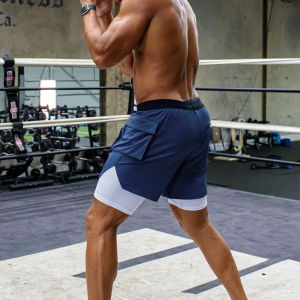 Custom Logo Squat Fitness Shorts With Zipper Pocket Wholesale High Quality Male Sublimation 2 in 1 Workout Gym Shorts Men - Image 4
