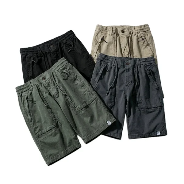 Man Bermuda 2024 Summer Elastic Waist Midi Length Cotton Spandex Cargo Shorts Men Casual Streetwear Overall  Workout Short Pants - Image 3