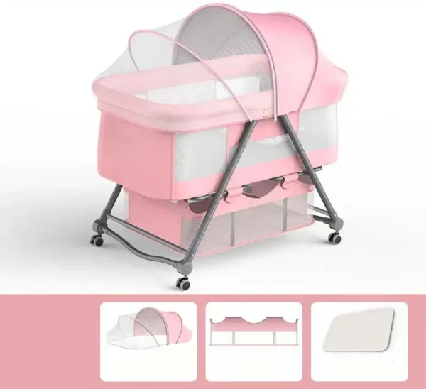 New Modal High Quality Breathable Net Design Newborn Baby Swing Cradle Bed Rocker with Universal Wheels for 0-2 Years Kids 2024 - Image 3