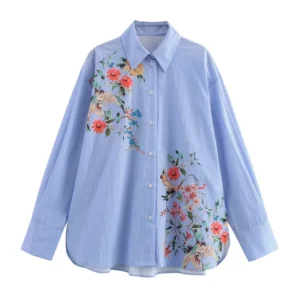 ZATRHMBM Autumn Women Shirt Tops 2024 New Casual Fashion Loose Button Floral Print Shirt Tops Elegant Ladies Shirts