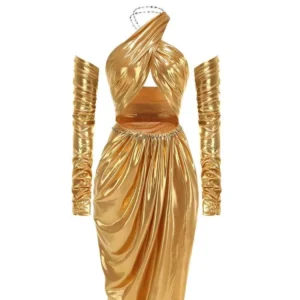 SS2354 Night Dress Sexy Long Shiny Evening Dresses Halter Neck Dress Women Sexy Club Wear Two Piece Set