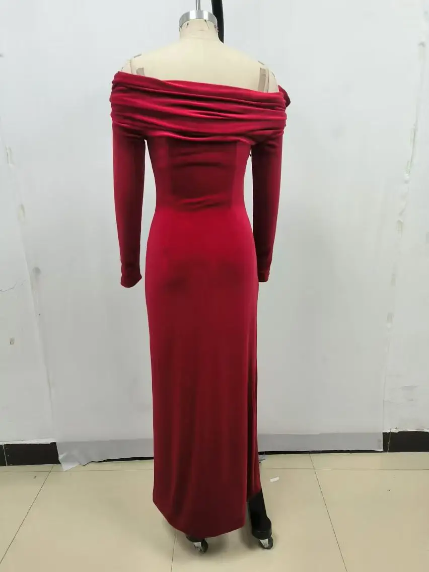 LS2525 Spring Off the Shoulder Dress Women Clothing Elegant Velvet Dress for Women Evening Party Dresses - Image 5
