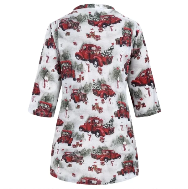 Women Shirt Plus Size Elegant Christmas Print Half Sleeves Blouse Customizable - Image 3