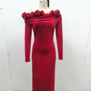LS2525  Spring Off the Shoulder Dress Women Clothing Elegant Velvet Dress for Women Evening Party Dresses