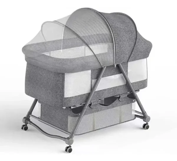 New Modal High Quality Breathable Net Design Newborn Baby Swing Cradle Bed Rocker with Universal Wheels for 0-2 Years Kids 2024