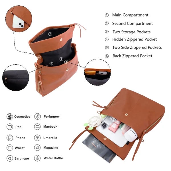 USA Warehouse Large Hobo Crossbody Bags for Women Vegan Leather Crossbody Purse Womens Shoulder Bag with Multiple Zippers - Image 3