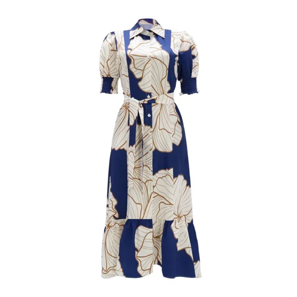 Y10356 Latest Design Summer Shirt Dresses Women Casual Irregular High Waist Cardigan Printed Long Dress Women Maxi Dress - Image 3