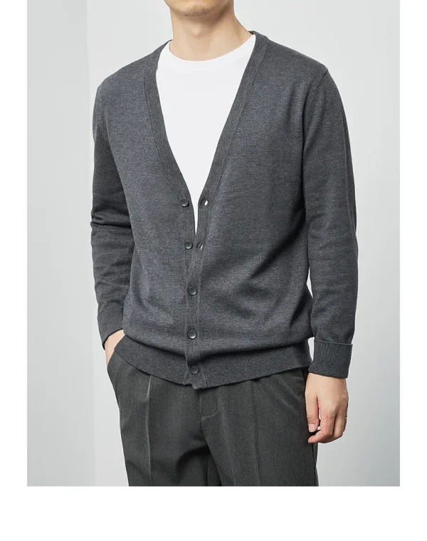 2024 Fashion Men's Knitted Cardigan Rib HemThick Sweater With Button Long Sleeve Custom Logo Oversize Knit Cardigan Sweater Men - Image 4