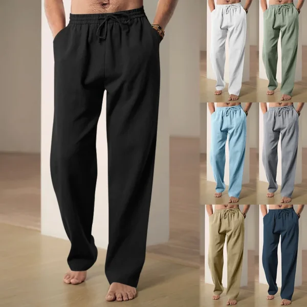 Men Pants Fashion Soft Drawstring Straight Pants Elastic Waist Casual Trousers Breathable Solid Color Jogging Pant - Image 2